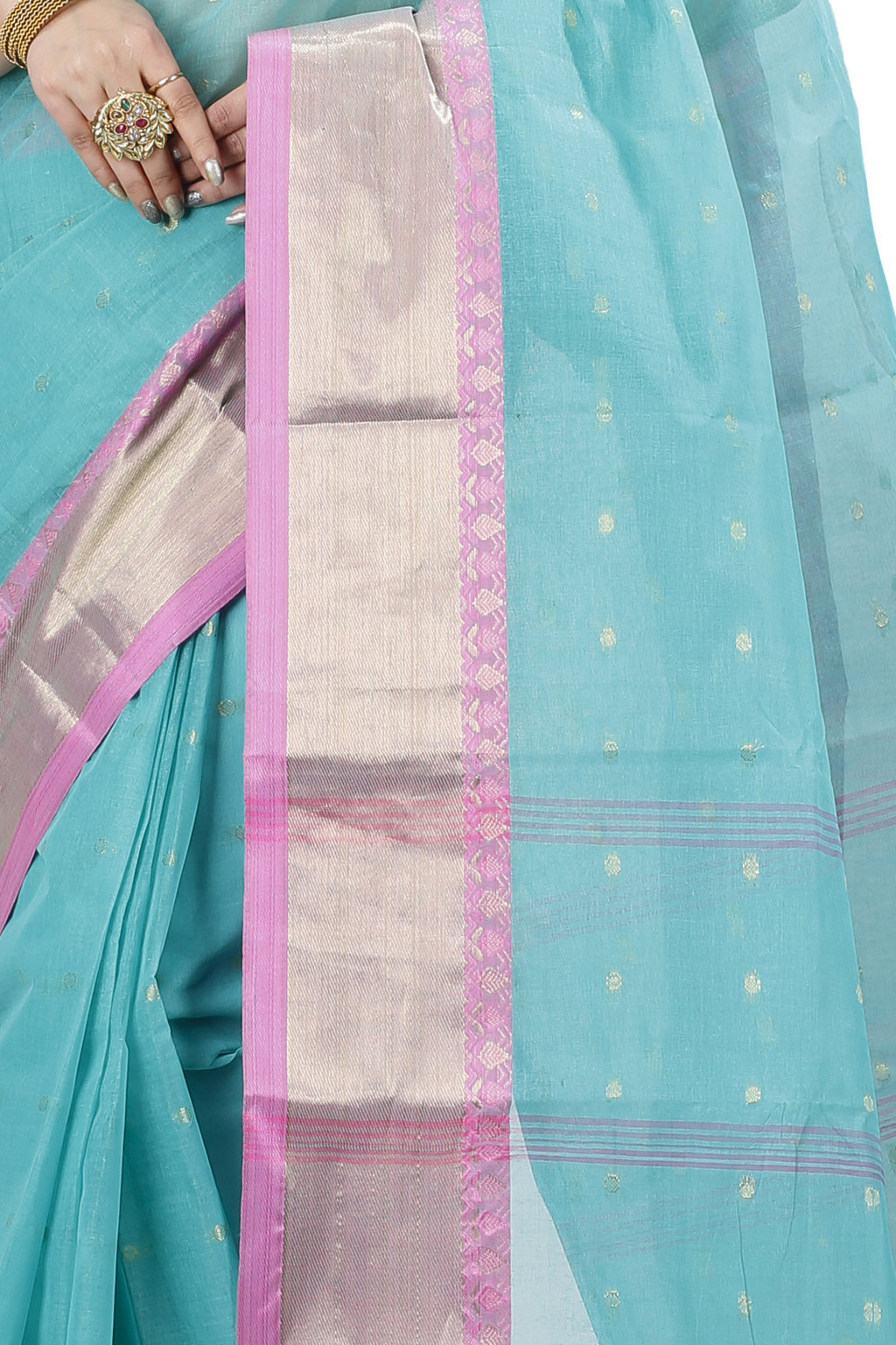 See Green Pure Cotton JoriPar Tant Saree (5176)